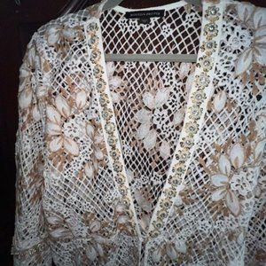 Boston Proper XL Crochet Duster w/sparkling embellishments